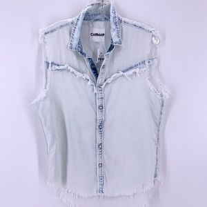 LF Carmar NWT Cassidy Sleeveless Frayed Acid Wash Top Sz S Light Wash